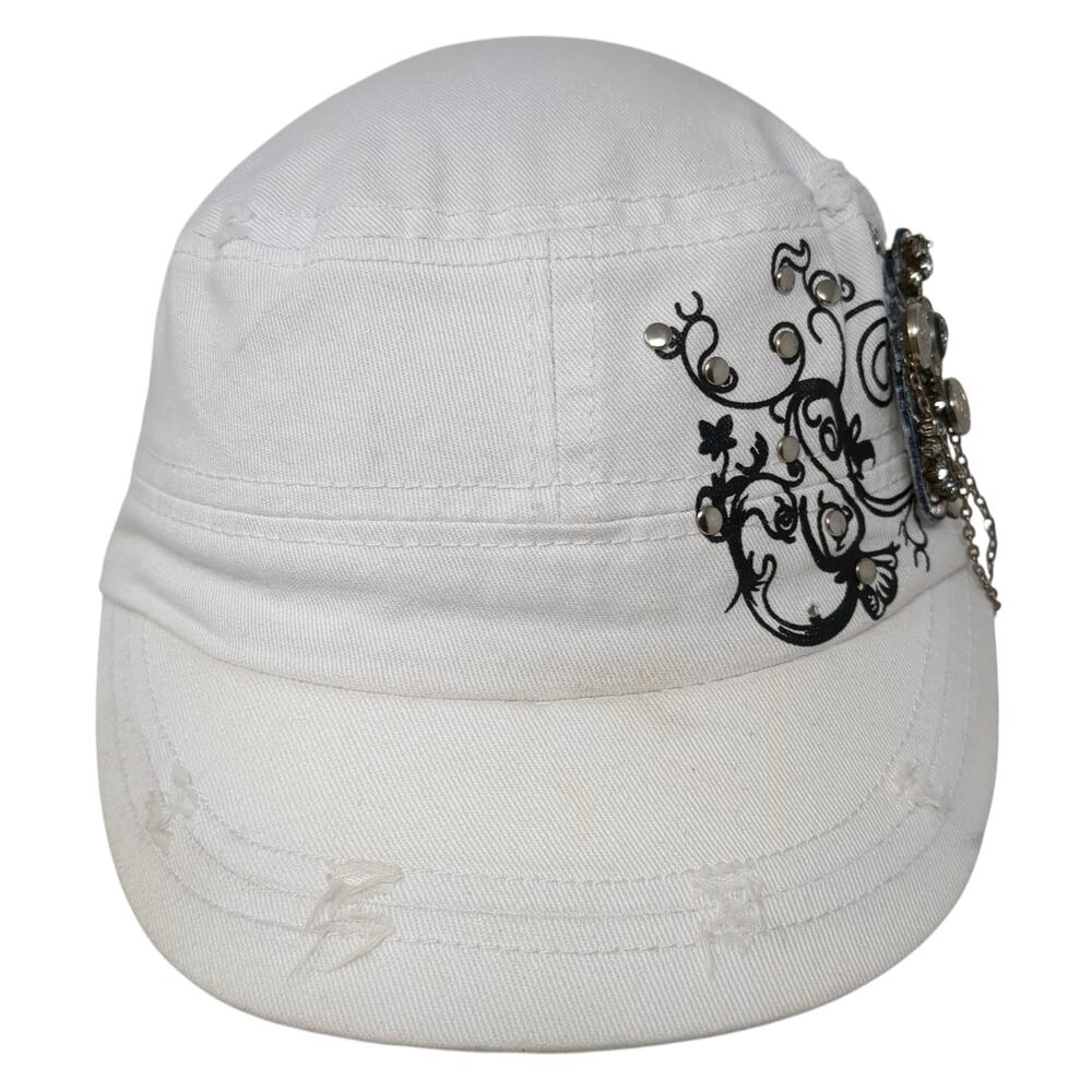 Angela & William Fitted Cadet Army Cap Hat White One Size Embellished